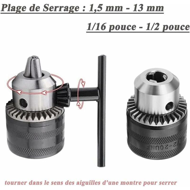 1.5-13Mm 6.35Mm Hex Shank Quick Change Drill Chuck Adapter, 1/2-20Unf Drill Chuck Converter With Chuck Key For Electric