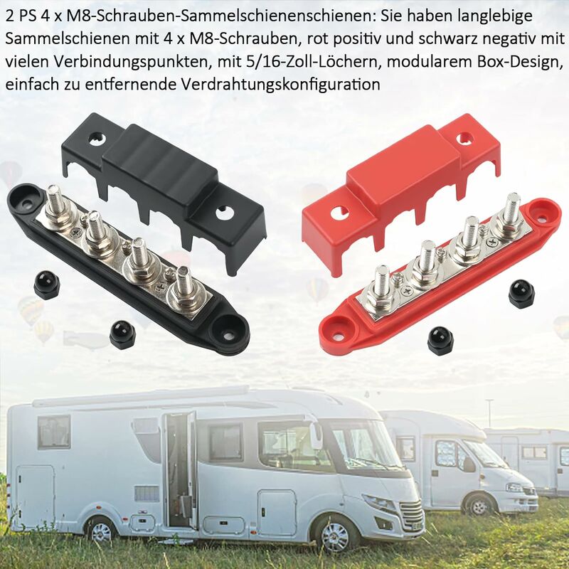 12V,48V Dc,250A Busbar Distribution Block,With 4 M8 Clamp Bolts,Grounding Current For Car Rv Boat Yacht (Red And Black,