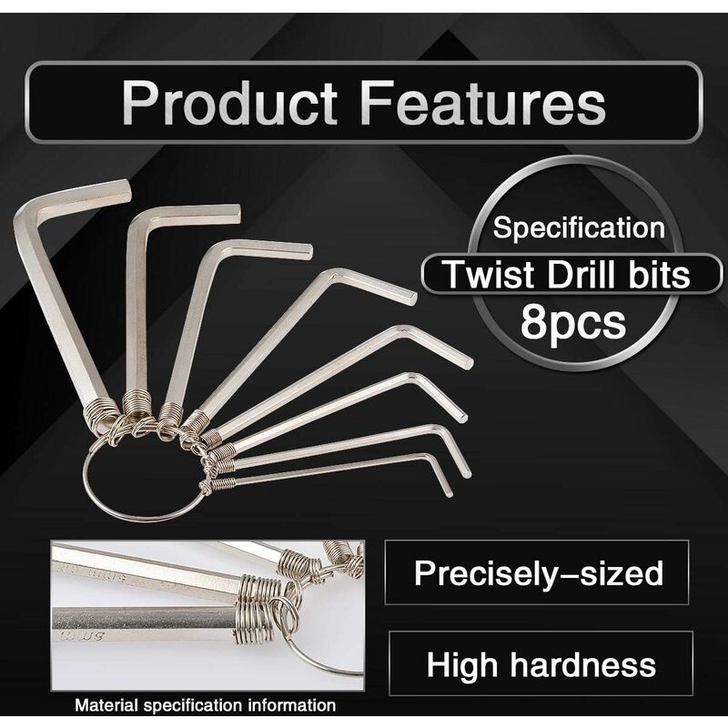 8 pcs Practical Metric Hex Allen Key Wrench Set For Repair 1.5/2/2.5/3/3.5/4/5/6Mm (Silver)