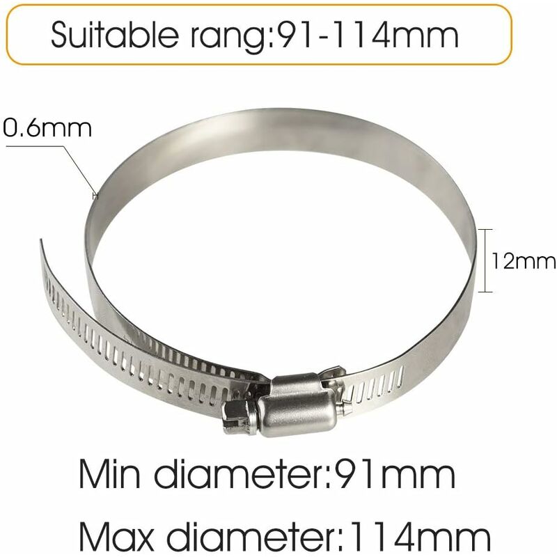 8 pcs Hose Clamp, Adjustable 91-114Mm Stainless Steel Hose Clips Sizes For Fixing Hoses And Pipes