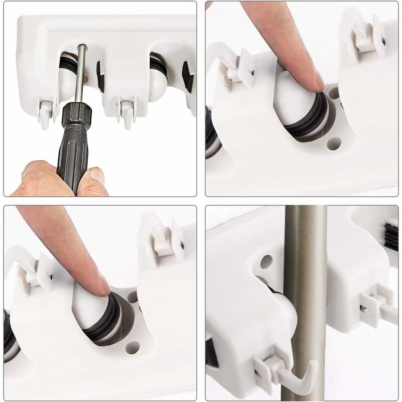 Wall Mounted Broom Holder With 5 Slots And 6 Hooks