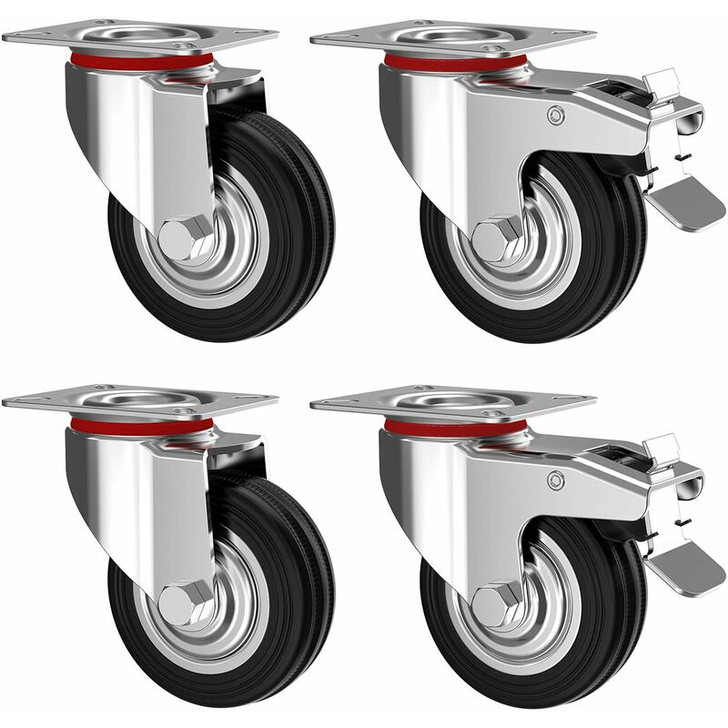 4 pcs Set 75Mm Swivel Castors With Brake - Furniture Castors