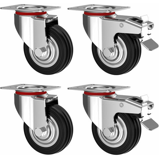 4 pcs Set 75Mm Swivel Castors With Brake - Furniture Castors