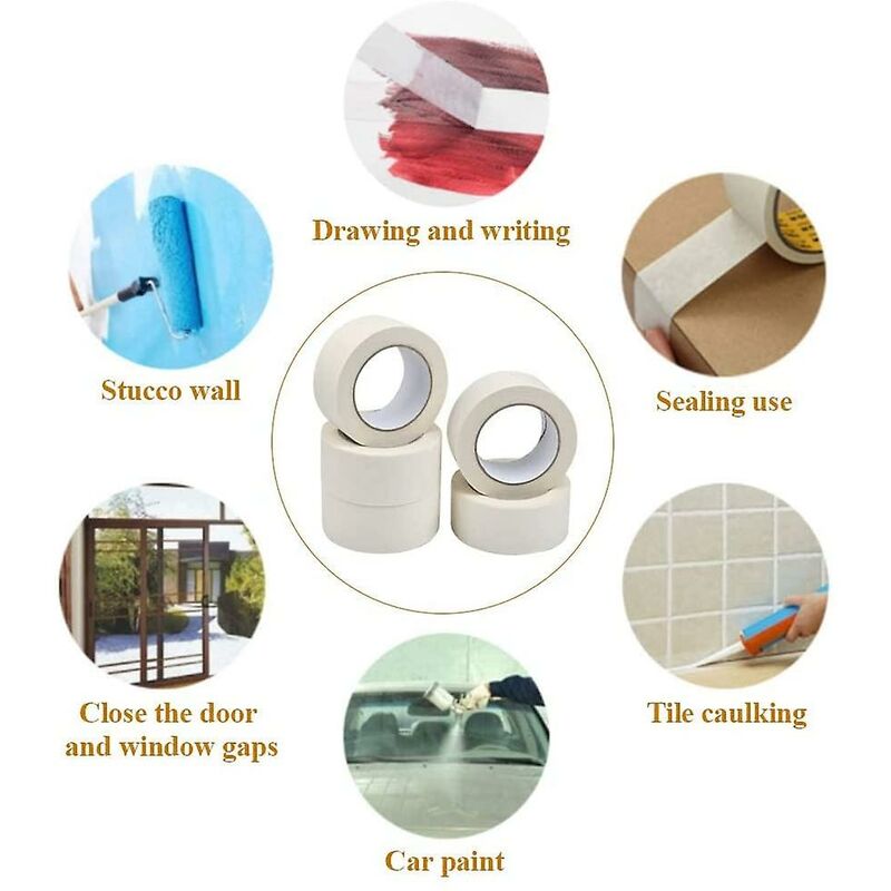 5 ROlls Masking Tape Adhesive Paint Masking Tape Multi-Purpose Strong Sticky Tape For Painting, Industry, Decorating,