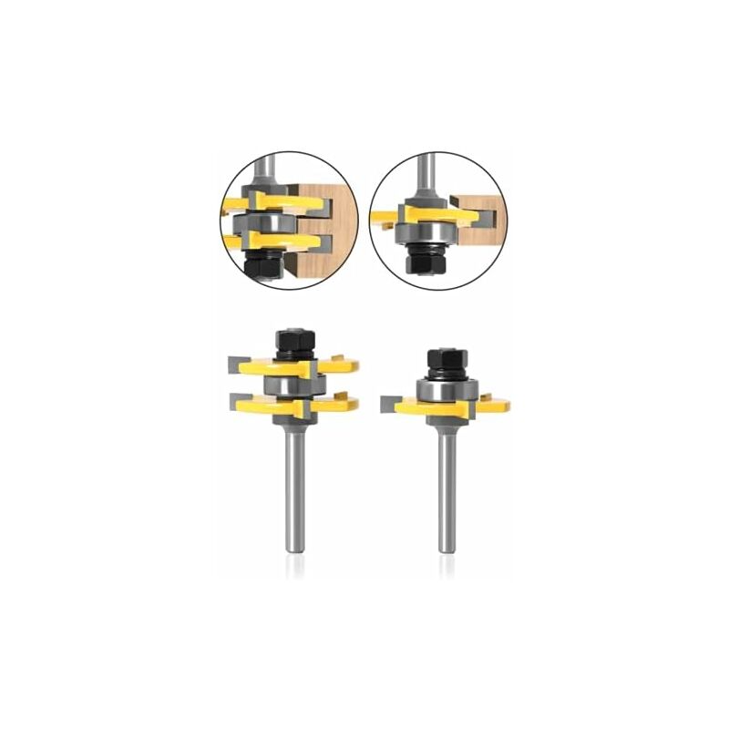6Mm Shank Matched Tongue And Groove ROuter Bit Set 3 Teeth T Shape Wood Cutter Cutting Woodworking Tool (6Mm)