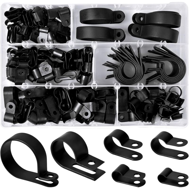 Nylon Plastic R Clips Tube Clamps, 6 Sizes 3/16'' 1/4'' 3/8'' 1/2'' 3/4''
