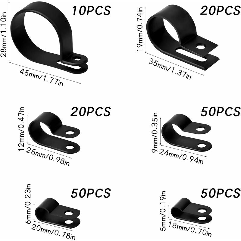 Nylon Plastic R Clips Tube Clamps, 6 Sizes 3/16'' 1/4'' 3/8'' 1/2'' 3/4''
