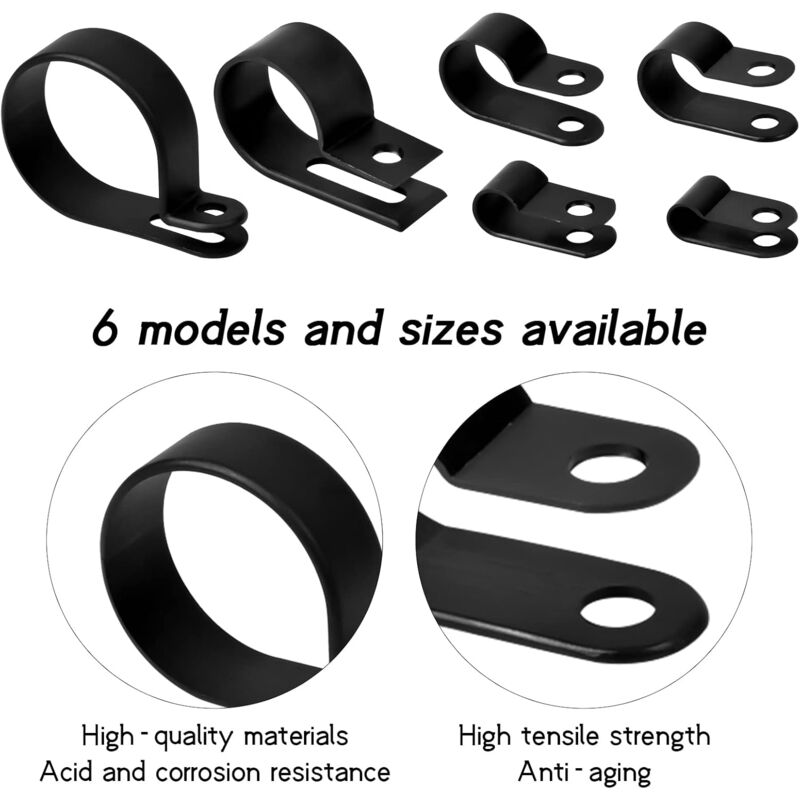 Nylon Plastic R Clips Tube Clamps, 6 Sizes 3/16'' 1/4'' 3/8'' 1/2'' 3/4''