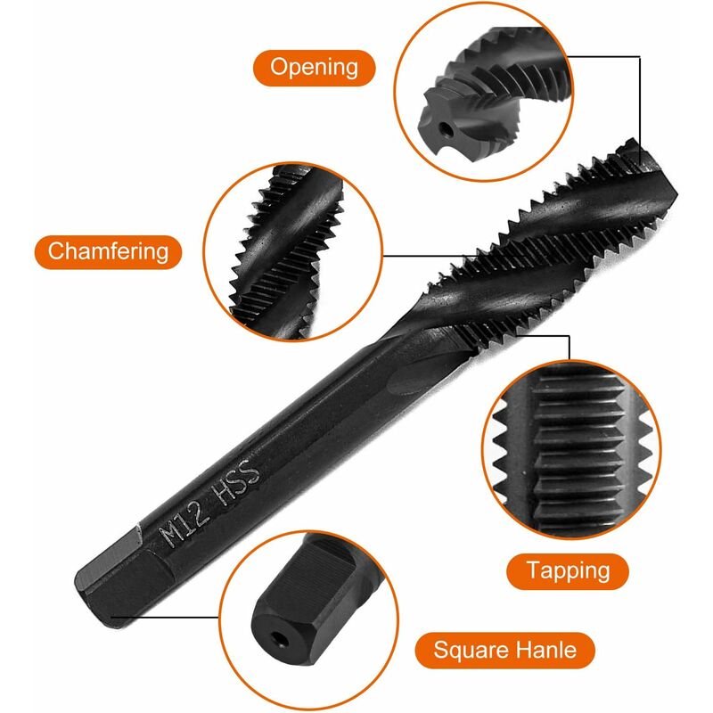 7 pcs Nitride Spiral Point Thread Taps, Hss 6542 Metric Machine Taper Shank Thread Tapping Tool M3 M4 M5 M6 M8 M10 M12