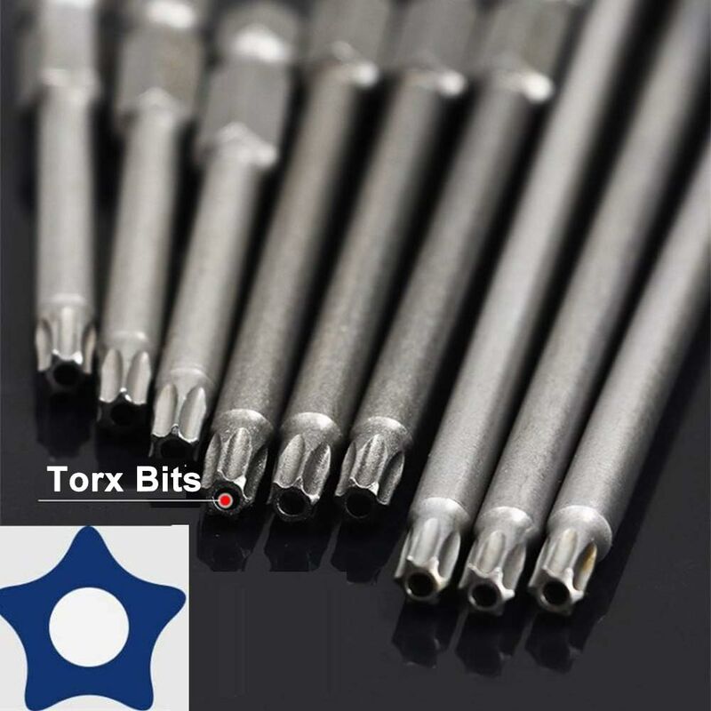 11 Piece Long Torx Screwdriver Bit Set - Magnetic Bits - 1/4" Hex Shank - Sizes T6 To T40 - 100Mm Length