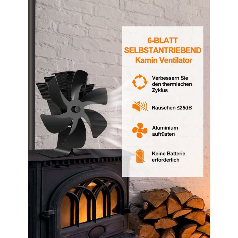 Wood Stove Fan 6 Blades Heat Powered Fireplace Fan Quiet Fan