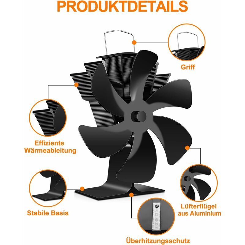 Wood Stove Fan 6 Blades Heat Powered Fireplace Fan Quiet Fan