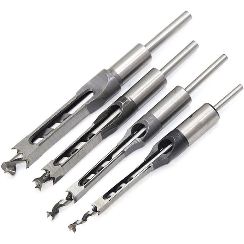 4 pcs Chisel Set Square Hole Drill Bits, Steel Hollow Chisel Woodworking Tools Set