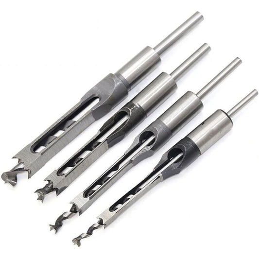 4 pcs Chisel Set Square Hole Drill Bits, Steel Hollow Chisel Woodworking Tools Set