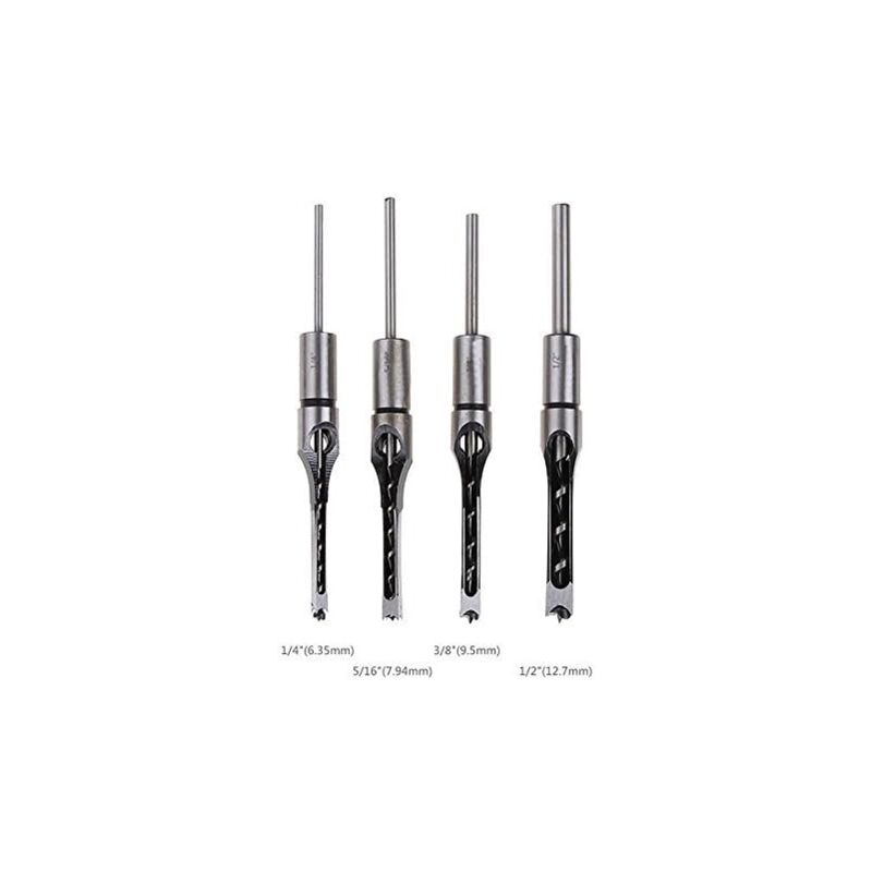 4 pcs Chisel Set Square Hole Drill Bits, Steel Hollow Chisel Woodworking Tools Set