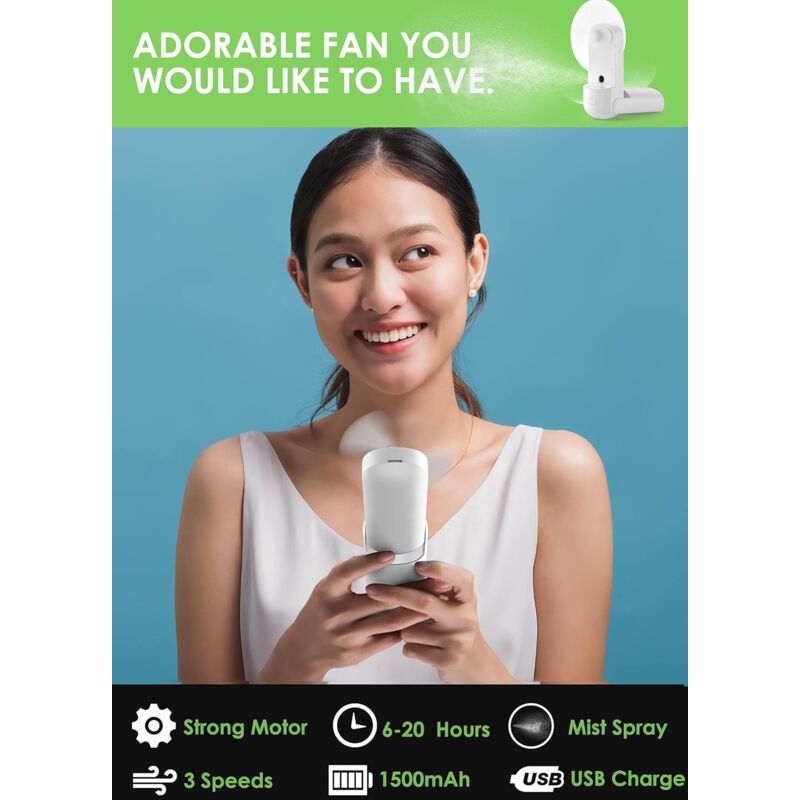 Portable Misting Fan, 3 In 1 Handheld Fan, 3 Adjustable Speeds
