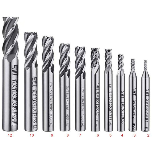 4 Flute End Mill Bit Set - 2-12Mm Hss Straight Shank Drill Bit Set Cnc Drill