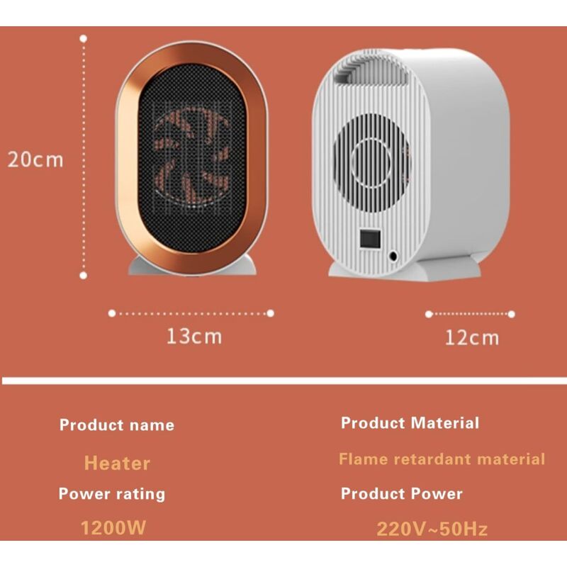 1200W Electric Ceramic Fan Heater With 2 Heat Settings