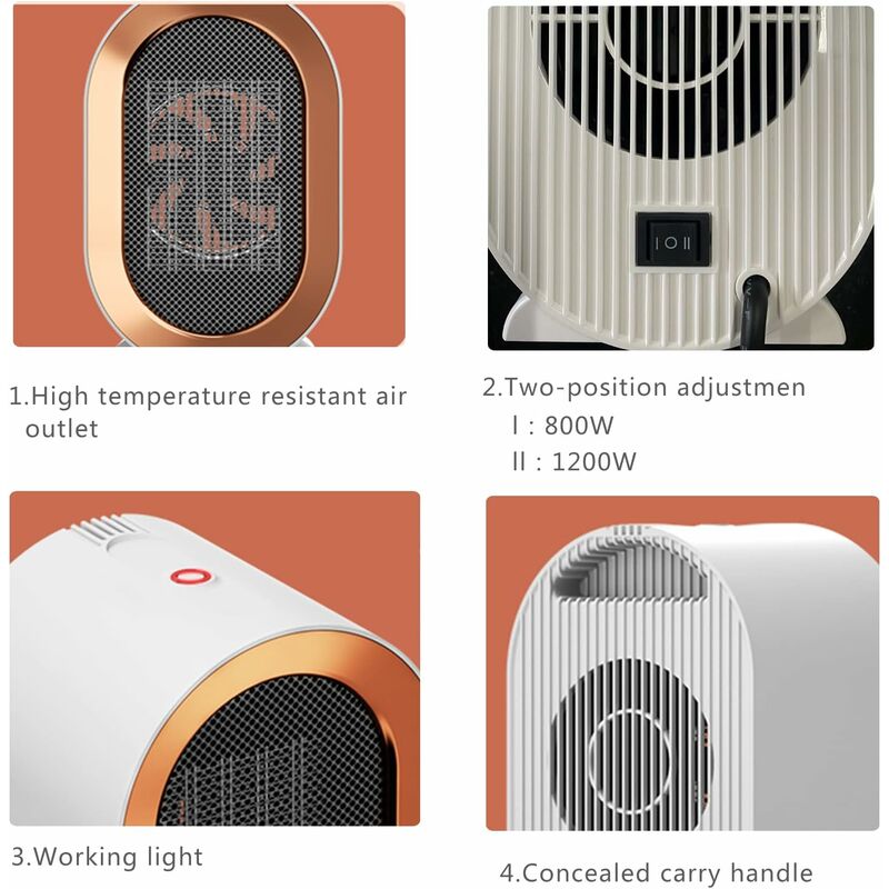 1200W Electric Ceramic Fan Heater With 2 Heat Settings