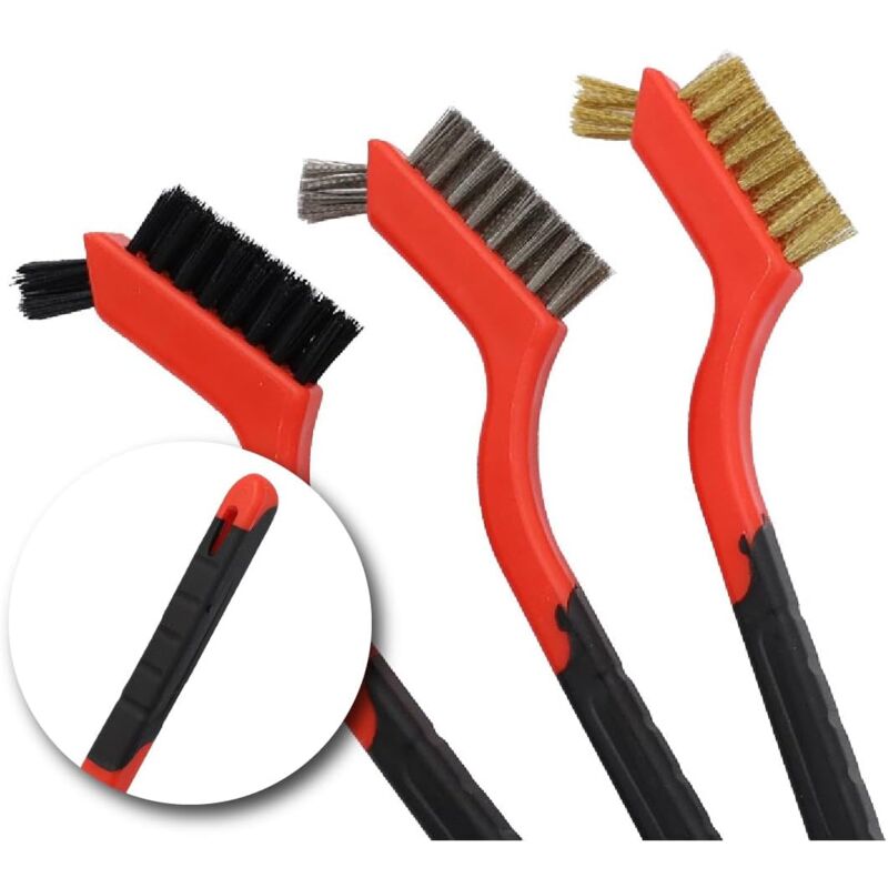 3 pcs Wire Brushes Stainless Steel Brass Carbon Nylon Scrub Brushes For Cleaning Welding Slag Stripping Rust Dust