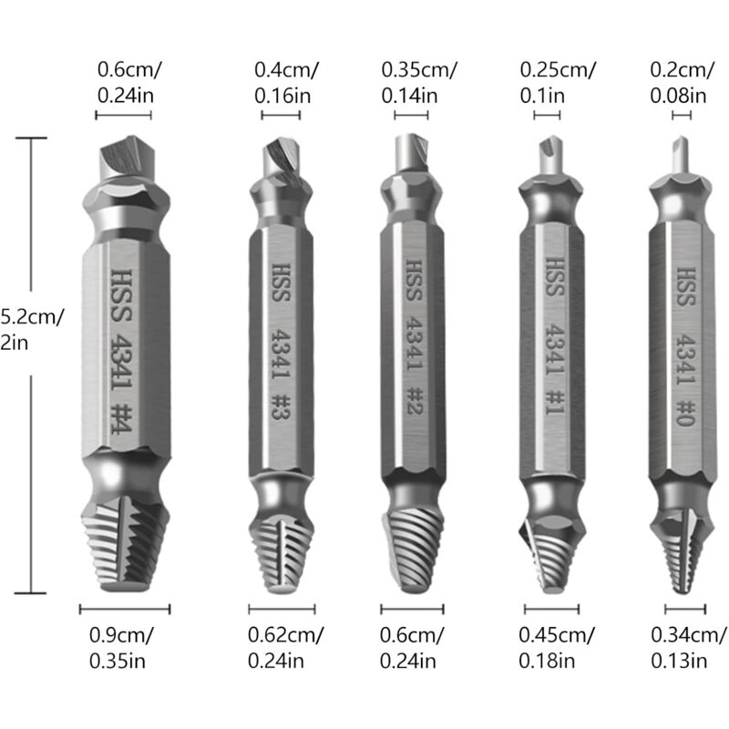 5 pcs Professional Screw Extractor Set, DAmaged Screw Extractor, High Speed Steel, For Defective Screws, Bolts And