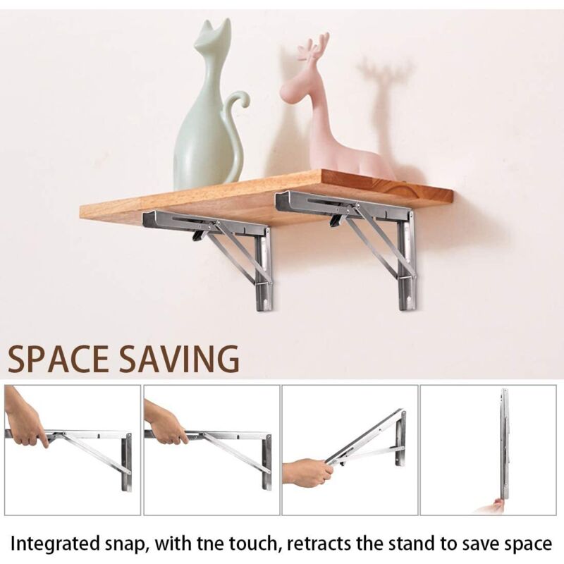 250Mm Folding Wall Shelf, 2 pcs Stainless Steel Folding Bracket