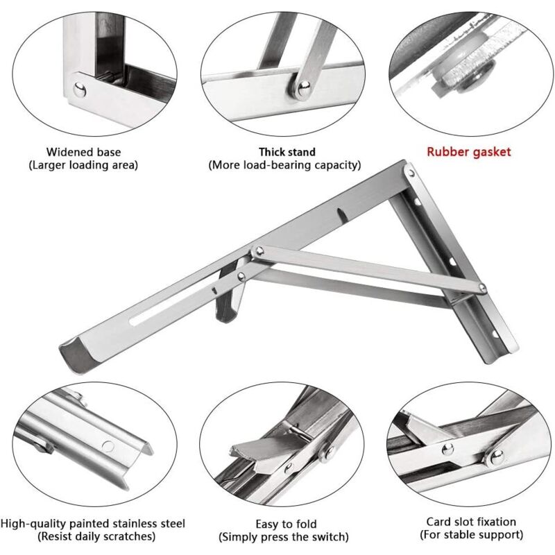 250Mm Folding Wall Shelf, 2 pcs Stainless Steel Folding Bracket