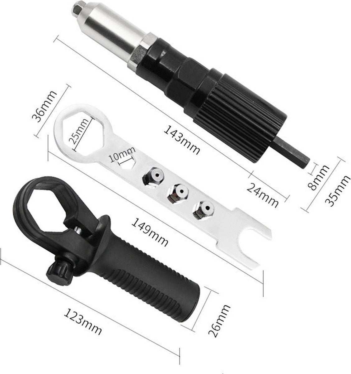 Pop rivet pliers - Cordless drill - Blind rivet pliers - for cordless drill - Pop rivet pliers set - Rivet pliers - Rivet fixing for drill