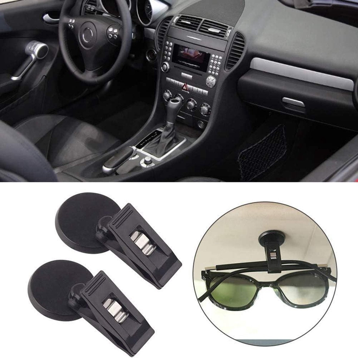 Set of 2 car windshield parking ticket holders - clip-on memo holder for cars, vans and caravans - self-adhesive ticket clips