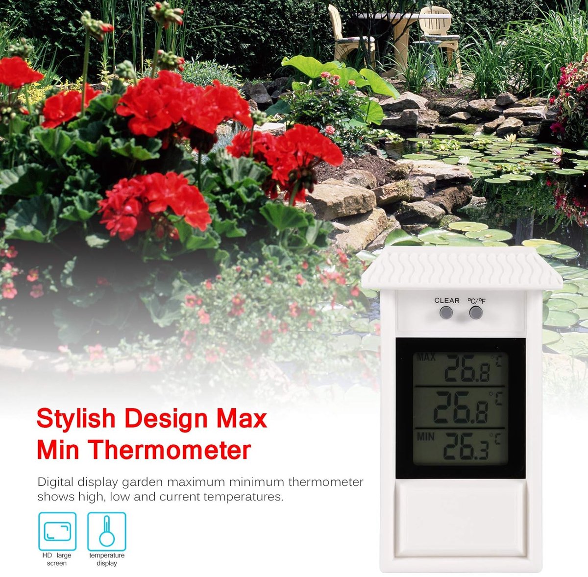 Indoor and outdoor thermometer - Thermometer - Hygrometer - Weather station - Digital thermometer - Weatherproof for indoor and outdoor use - Wit