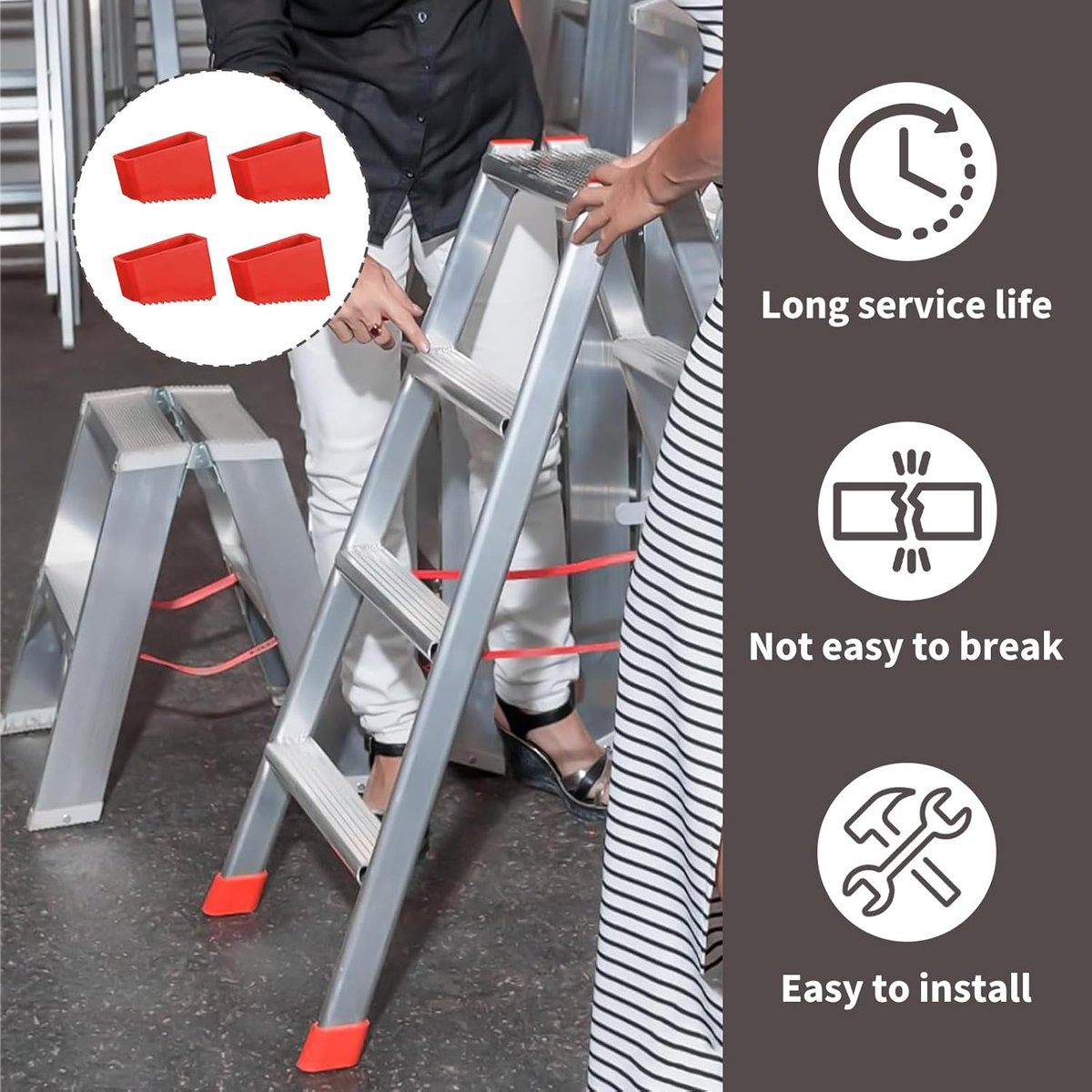 4 rubber stuks on ladders - ladders of rubber - Rubber on ladders - Rubber on ladders mat - Ladderdoppen - Red - Ladderstabilisatoren, antislip vervangende voetafdekkingen voor thuis- en industriële ladders