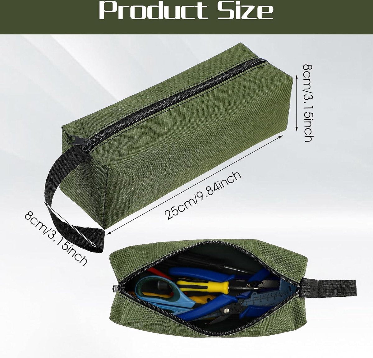 Pack of 2 10" x 3.1" zippered canvas tool bags, wear-resistant flat bottom portable tool pouch - multifunctional storage bag for tools, gadgets, cosmetics, stationery.