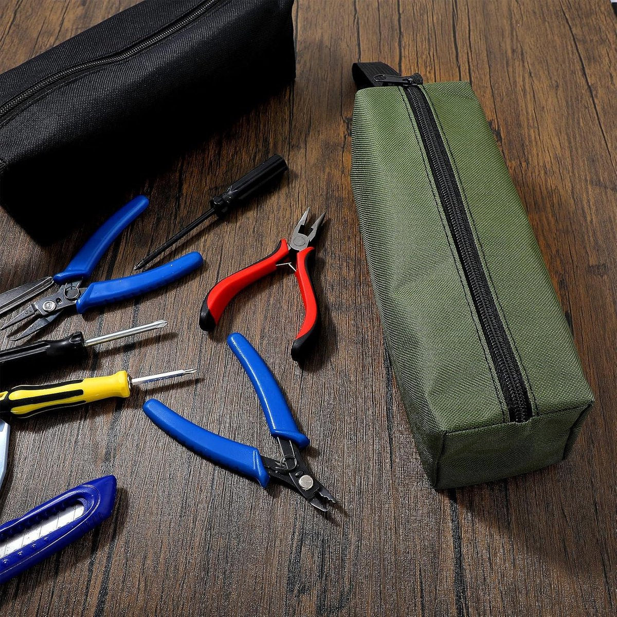 Pack of 2 10" x 3.1" zippered canvas tool bags, wear-resistant flat bottom portable tool pouch - multifunctional storage bag for tools, gadgets, cosmetics, stationery.
