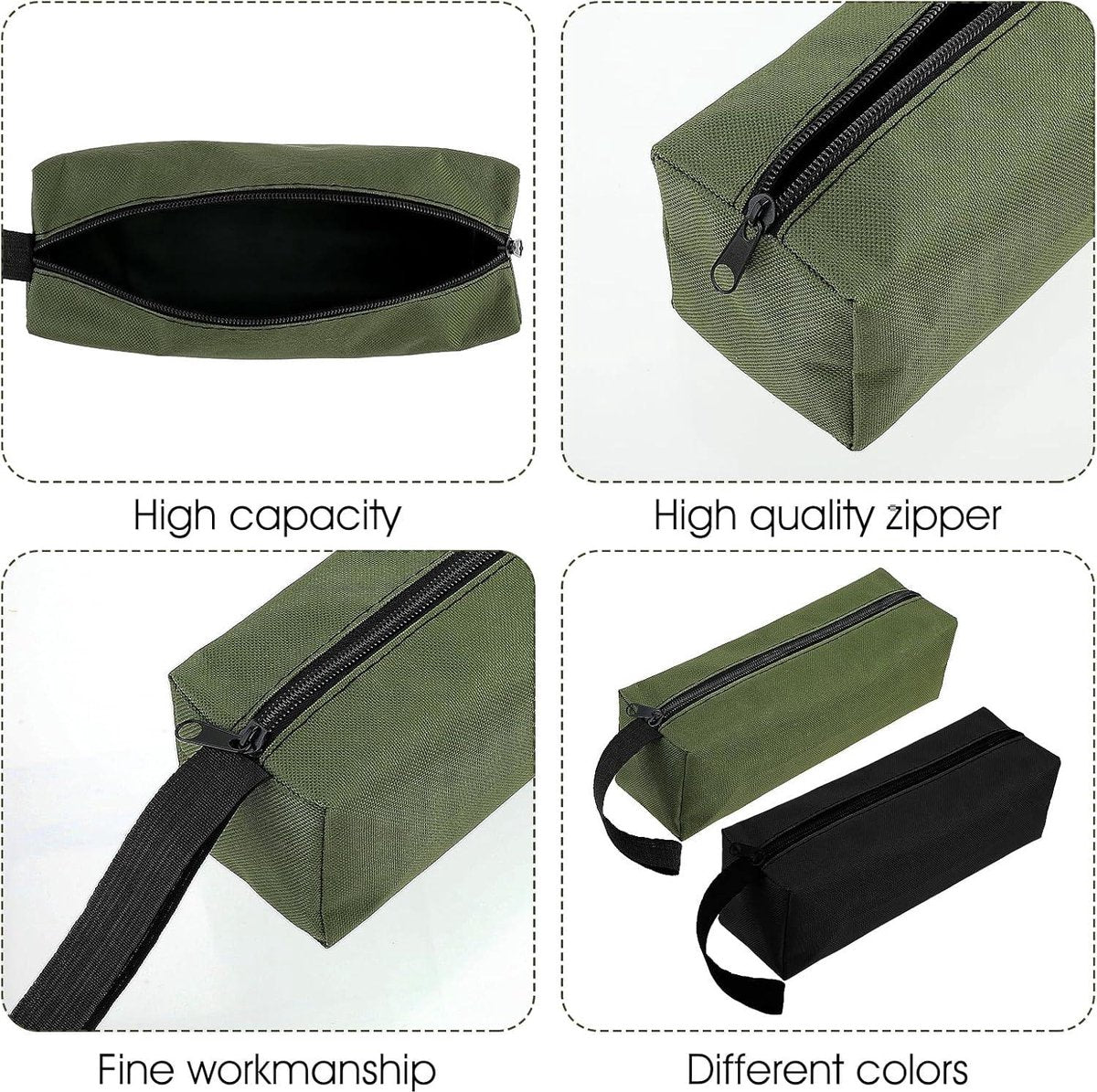 Pack of 2 10" x 3.1" zippered canvas tool bags, wear-resistant flat bottom portable tool pouch - multifunctional storage bag for tools, gadgets, cosmetics, stationery.