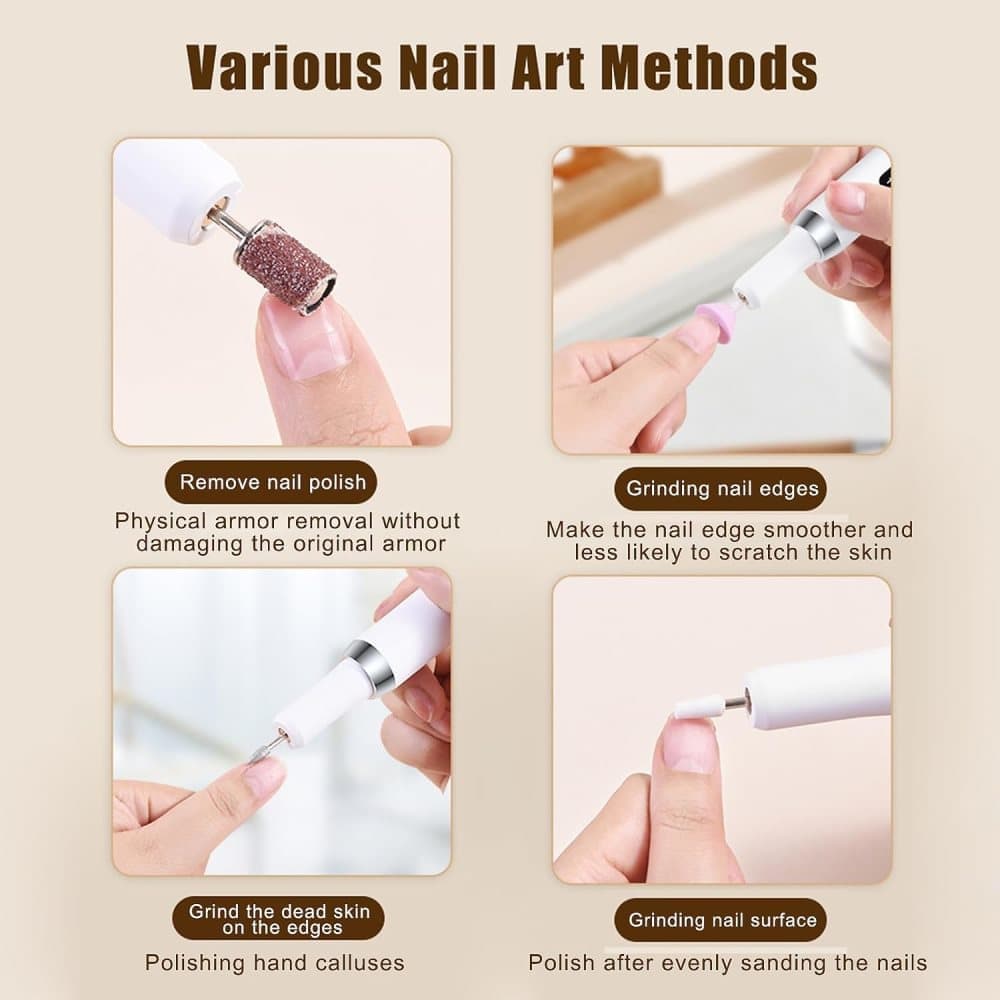Electric Nail File Rechargeable with 12 Grinding Heads, Adjustable Speed 15000RPM, Pink