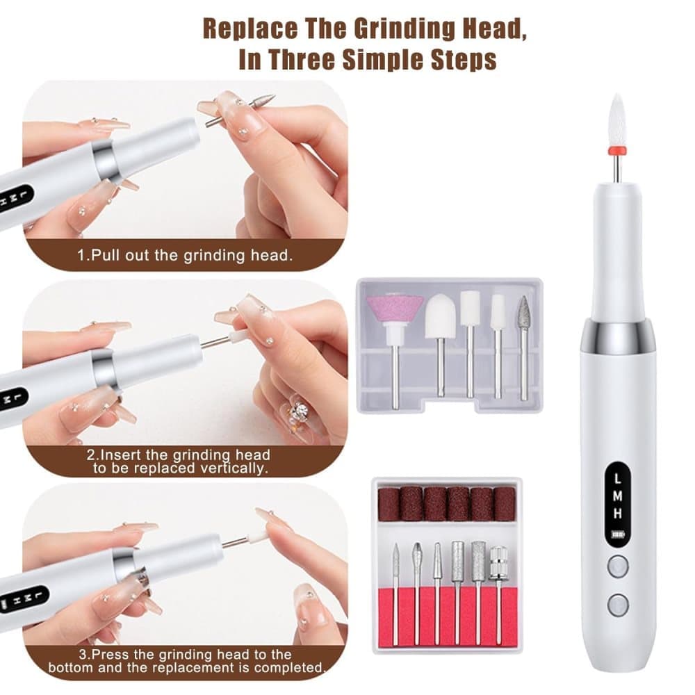 Electric Nail File Rechargeable with 12 Grinding Heads, Adjustable Speed 15000RPM, Pink