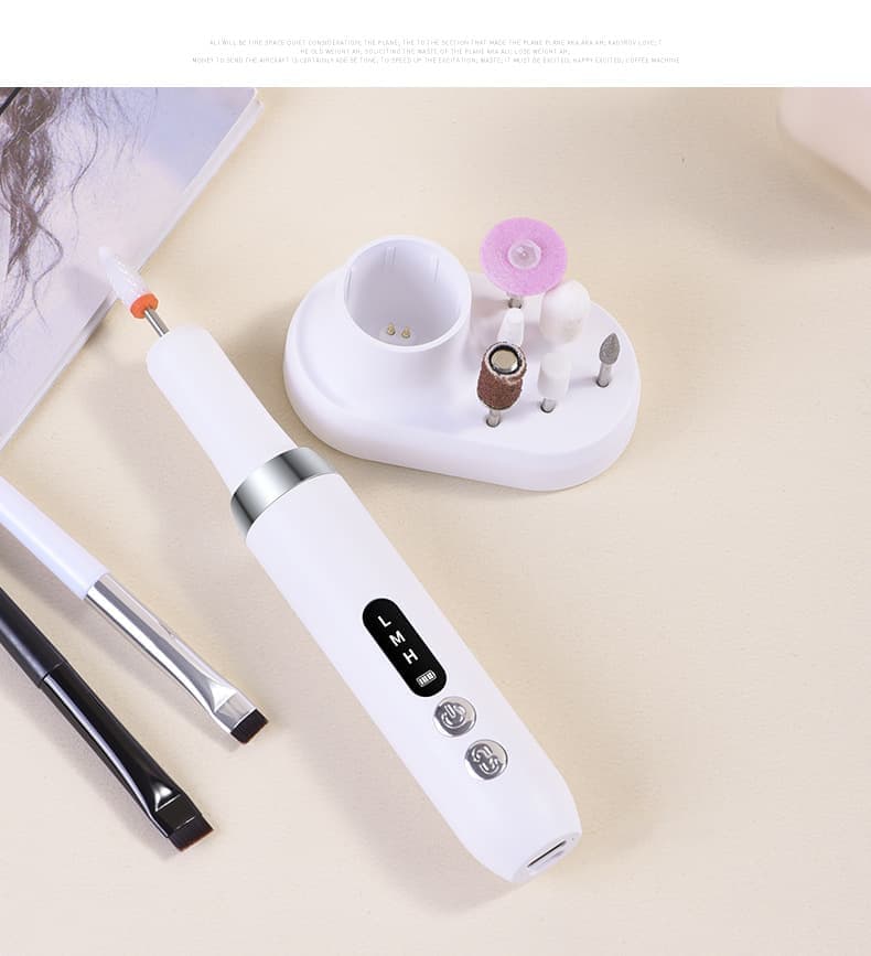 Electric Nail File Rechargeable with 12 Grinding Heads, Adjustable Speed 15000RPM, Pink