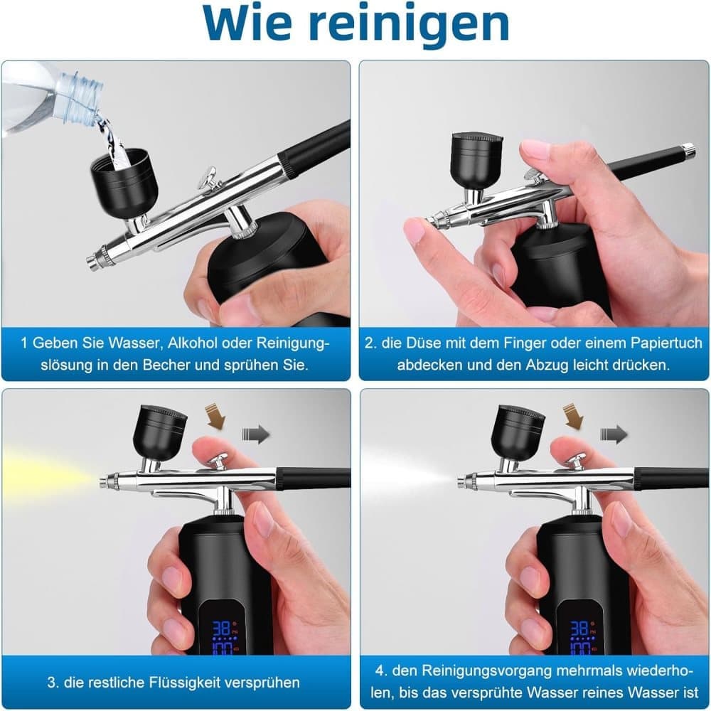 Wireless Airbrush Machine with USB Charging, 3 Speed Modes, Compatible with Nail Art Cake Decorating and Painting, Black