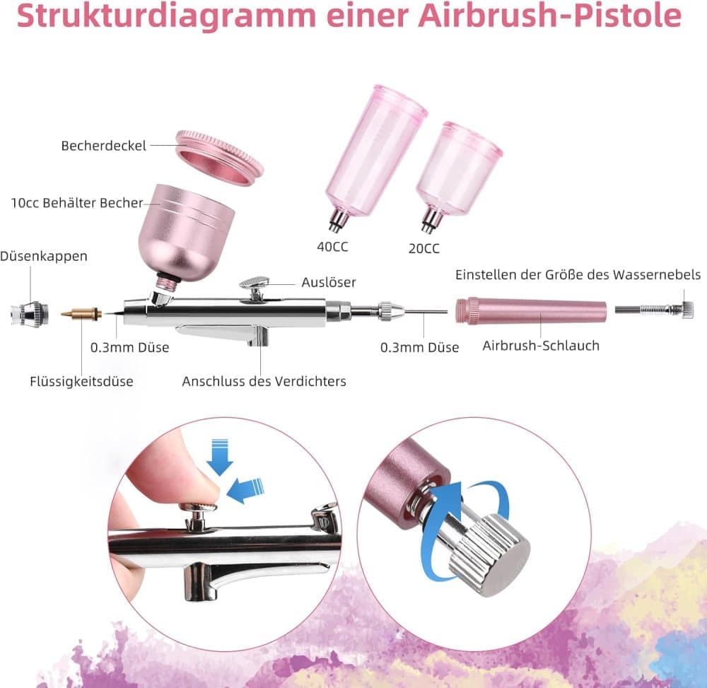 Wireless Airbrush Machine with USB Charging 3 Speed Modes for Nail Art Cake Decorating and Painting, Pink
