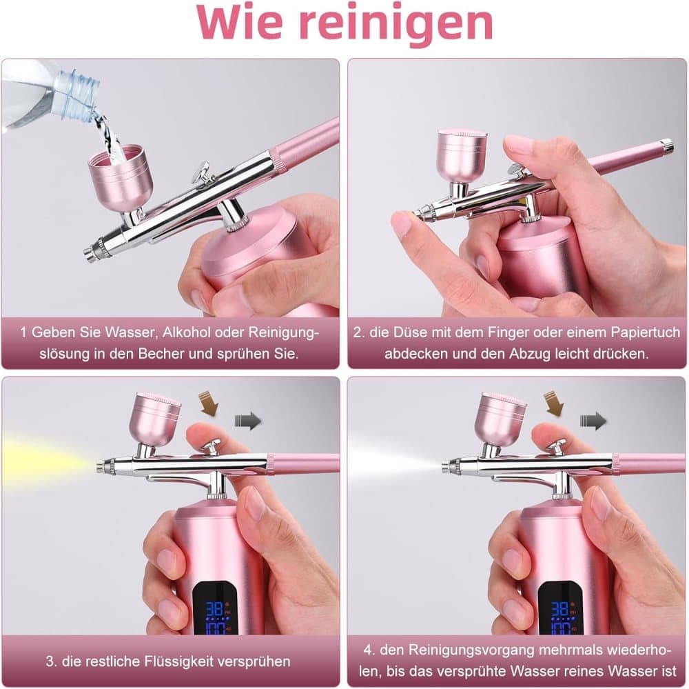 Wireless Airbrush Machine with USB Charging 3 Speed Modes for Nail Art Cake Decorating and Painting, Pink