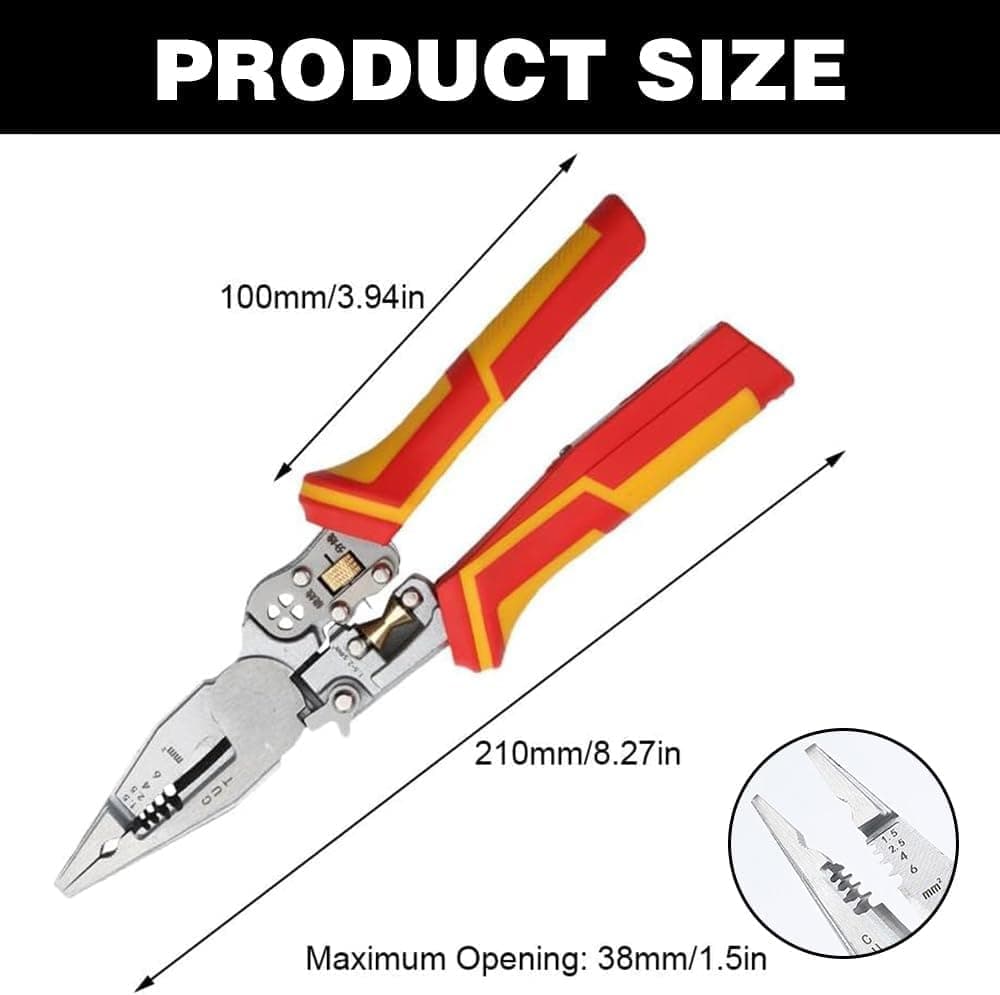 8-in-1 Multifunctional Cable Stripper with Current Measurement Crimping Plier Cutter and Ferrule Tool