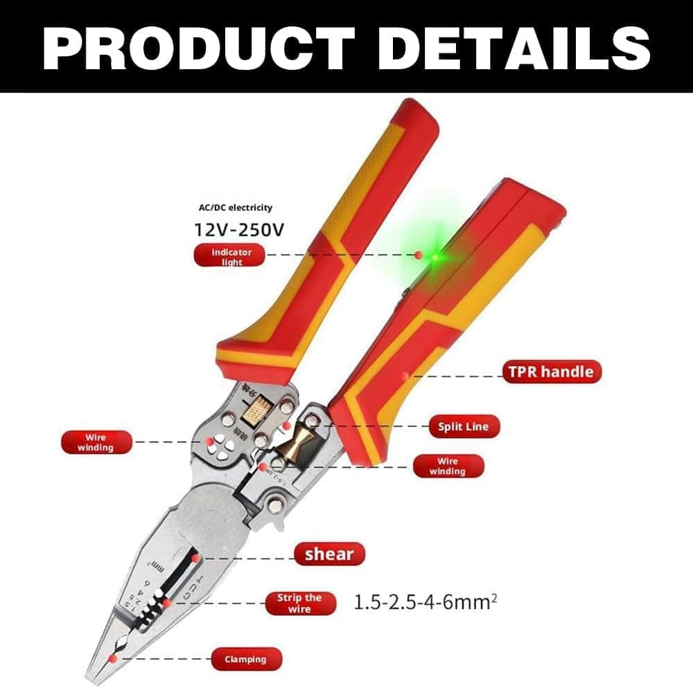 8-in-1 Multifunctional Cable Stripper with Current Measurement Crimping Plier Cutter and Ferrule Tool