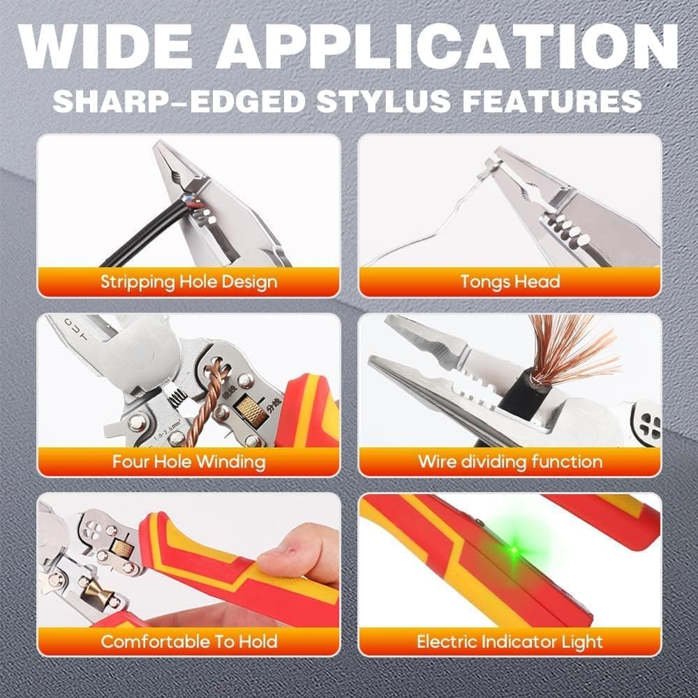 8-in-1 Multifunctional Cable Stripper with Current Measurement Crimping Plier Cutter and Ferrule Tool
