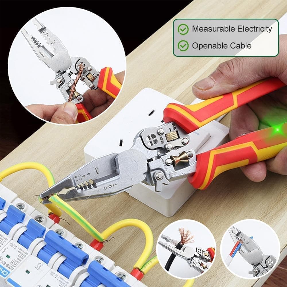 8-in-1 Multifunctional Cable Stripper with Current Measurement Crimping Plier Cutter and Ferrule Tool