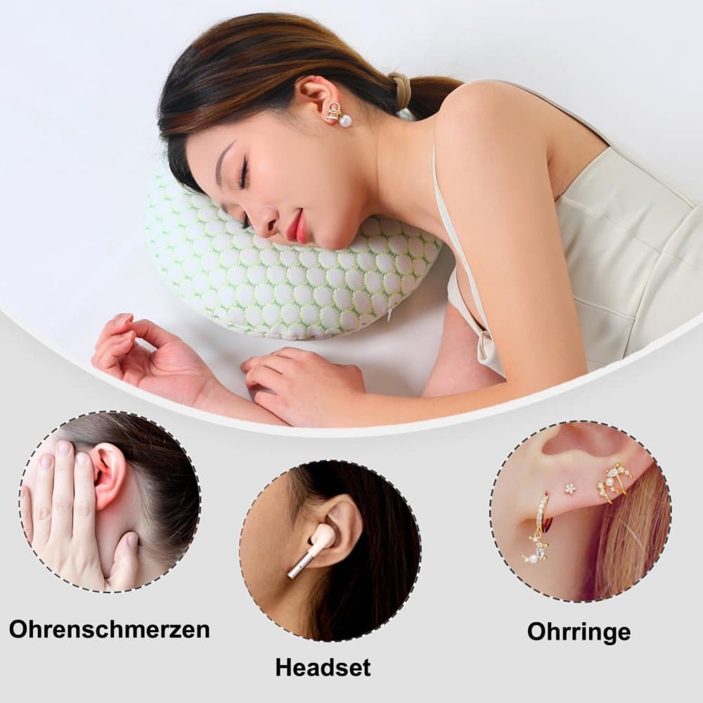 Ergonomic Ear Pillow for Side Sleeping, Relieves Ear Pressure with Perforated Design, Gold