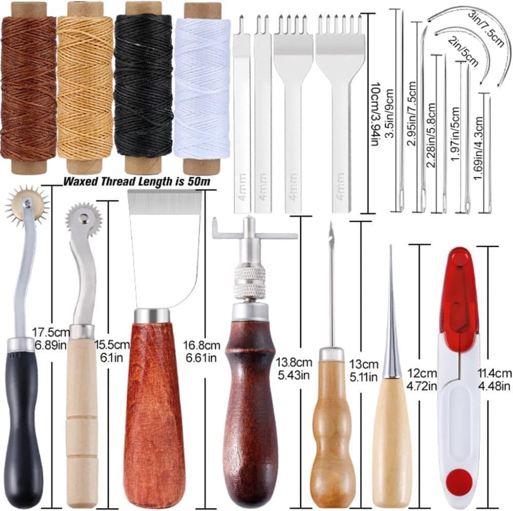 23-Piece Leather Craft Tool Set for Leatherworking, with Hand Tools