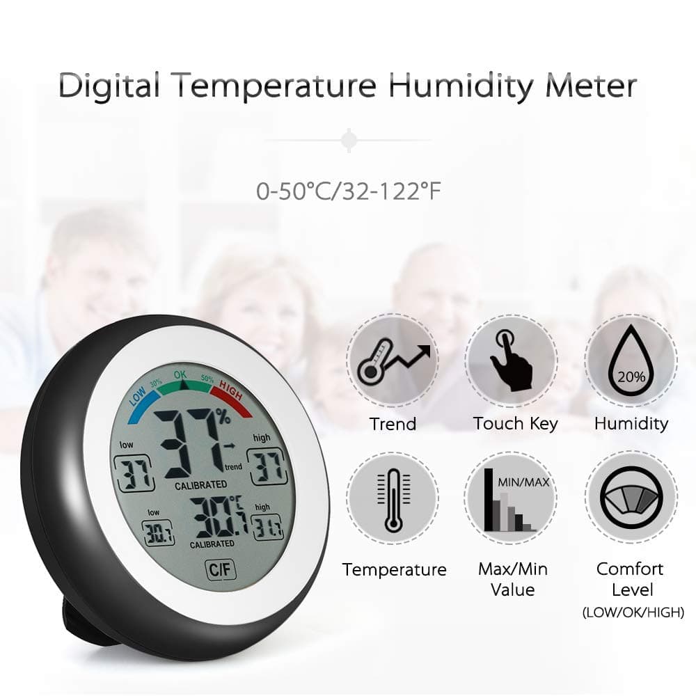 Digital Thermometer Hygrometer Indoor Outdoor Wireless Touch Screen Waterproof, for Bathroom Kitchen Children's Room Home Office