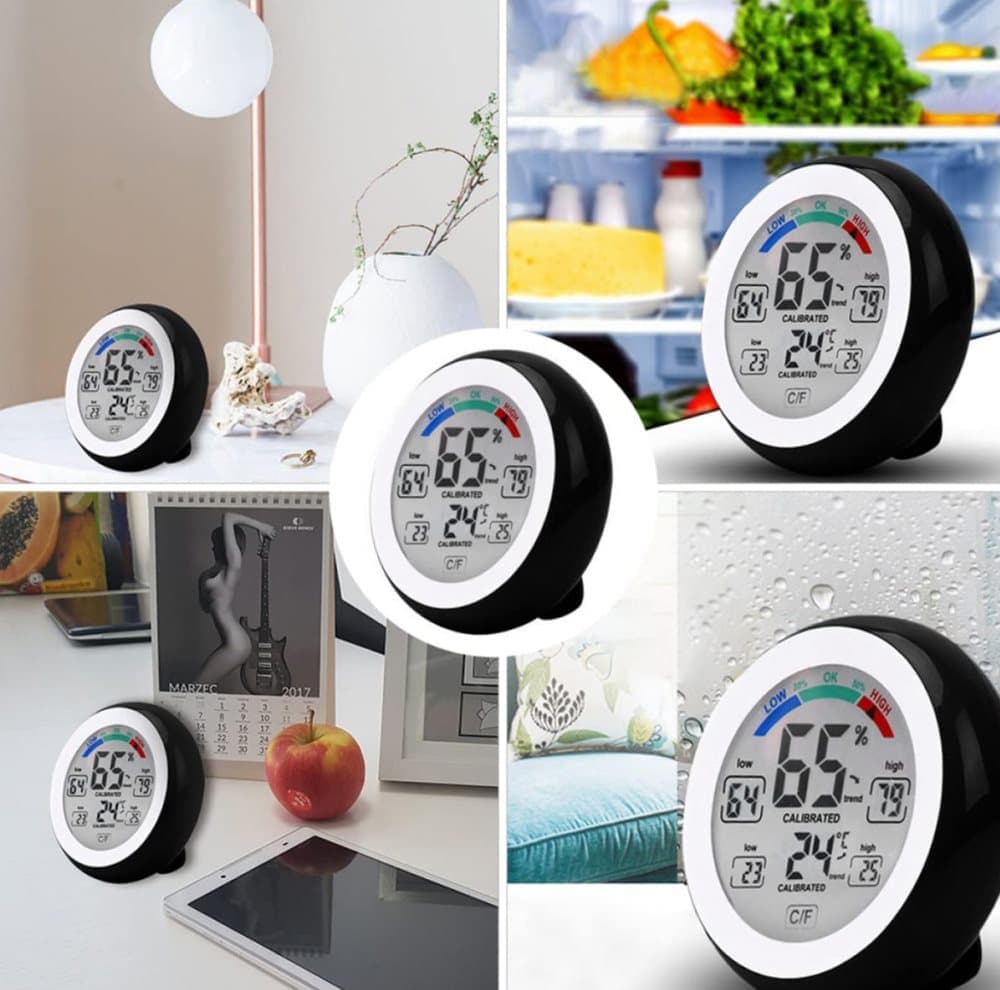 Digital Thermometer Hygrometer Indoor Outdoor Wireless Touch Screen Waterproof, for Bathroom Kitchen Children's Room Home Office