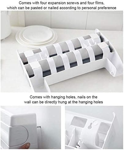 Foil cutter wall holder for plastic and aluminum foil, multifunctional kitchen paper holder, no drilling design, brown, 39x10x24cm