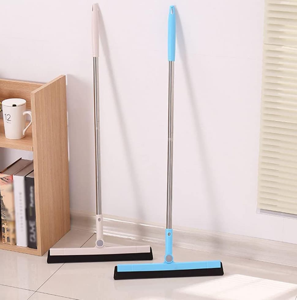 95 cm Floor Scraper with Telescopic Handle, Rotatable for Wet and Dry Use, Compatible with Floors Tiles Windows and Showers, Beige
